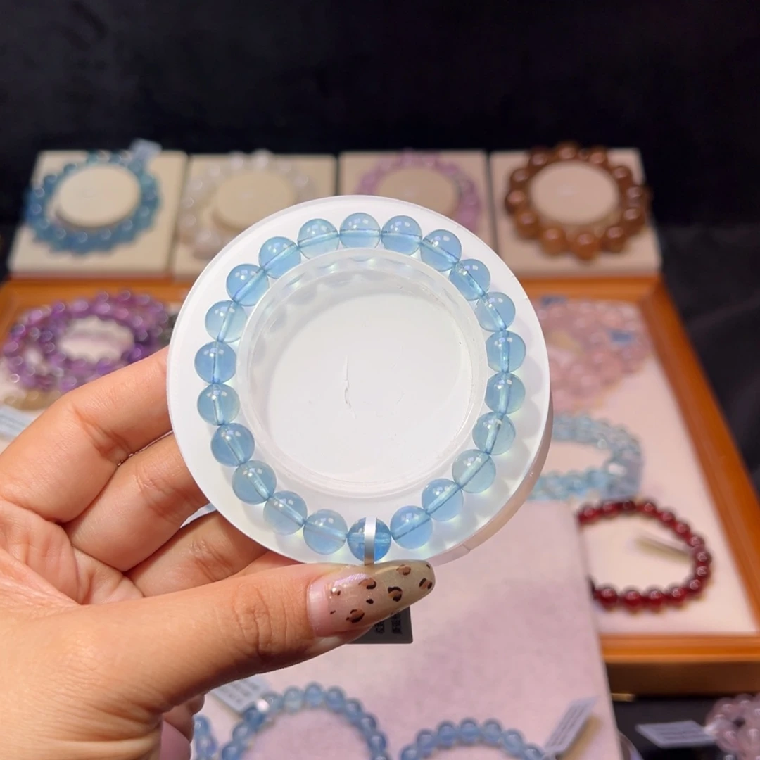 水晶手串未镶嵌雯***?海蓝宝伦敦蓝8.8m m