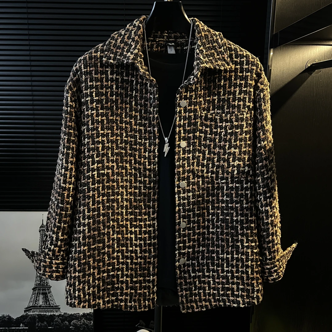 【DB专属】-冬季新款时尚宽松男士编织小香风加棉潮流帅气外套