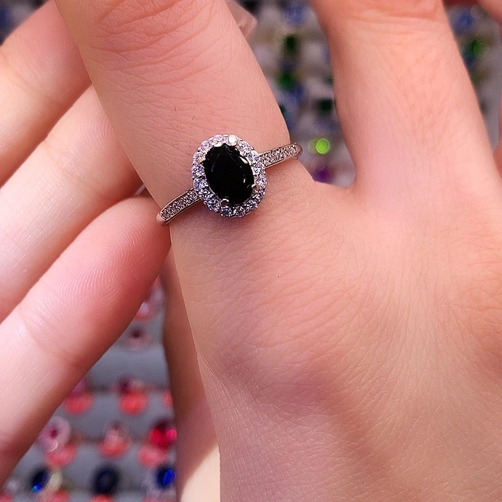 蓝宝石戒指银S925镶嵌