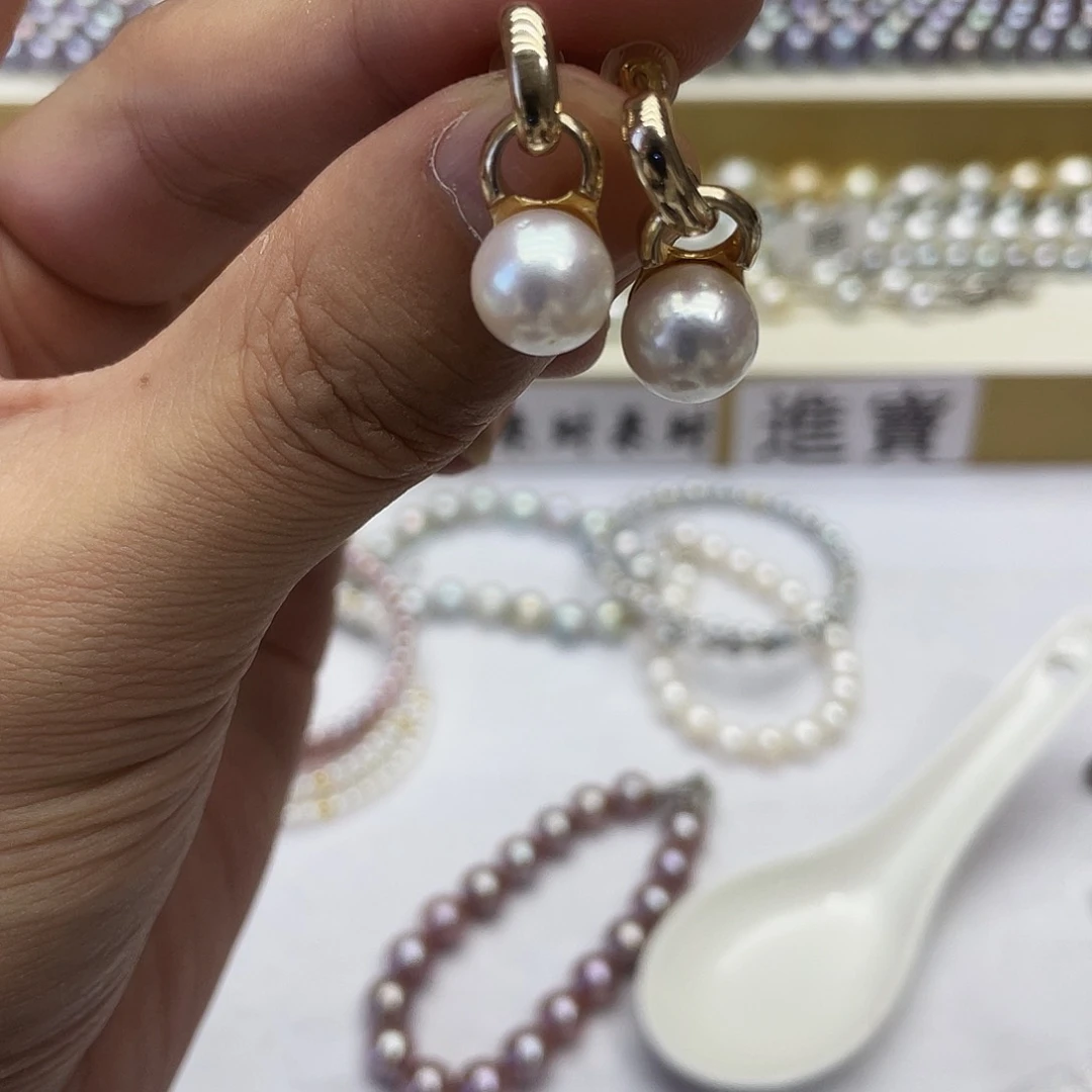 银S925镶嵌海水珍珠耳饰