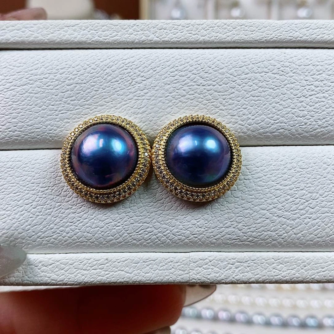 耳饰银S925镶嵌拼合珍珠（马贝珠）13-14