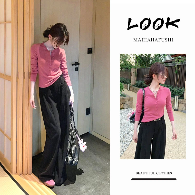 秋季一整套女装2025新款韩版薄款显瘦长袖上衣西装阔腿裤两件套装