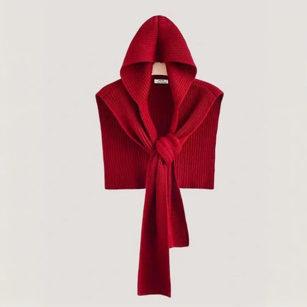 大萍子家 连帽披肩网红针织时尚百搭纯色