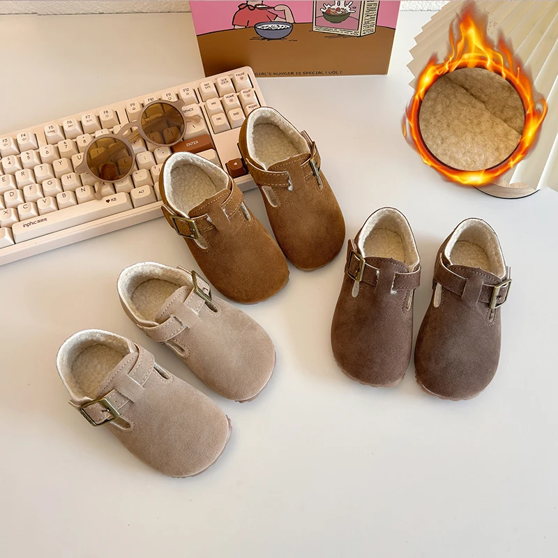 儿童鞋子秋冬新款女童软底加绒棉鞋宝宝防滑男童休闲百搭勃肯鞋