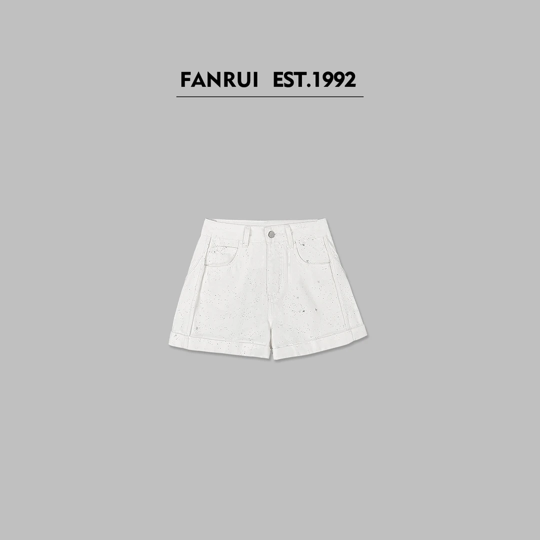 FANRUI/泛芮「海燕茉莉」新款复古细闪卷边时尚高腰牛仔短裤B16043