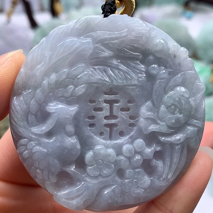 翡翠未镶嵌颈饰山水双喜临门两面工艺福利