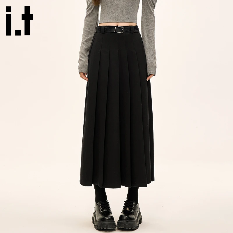 i.t:CHOCOOLATE百褶半身裙女士秋冬款高级感宽松显瘦中长款A字裙