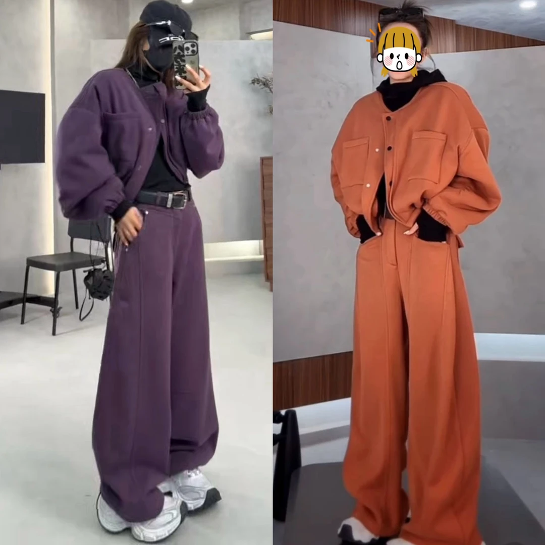 2025冬季新款显瘦加绒加厚百搭潮流舒适宽松气质洋气女士套装裤子