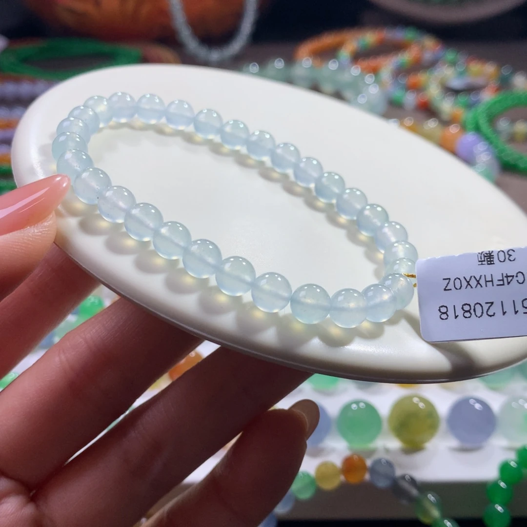 翡翠未镶嵌手链纯净冰蓝卡6