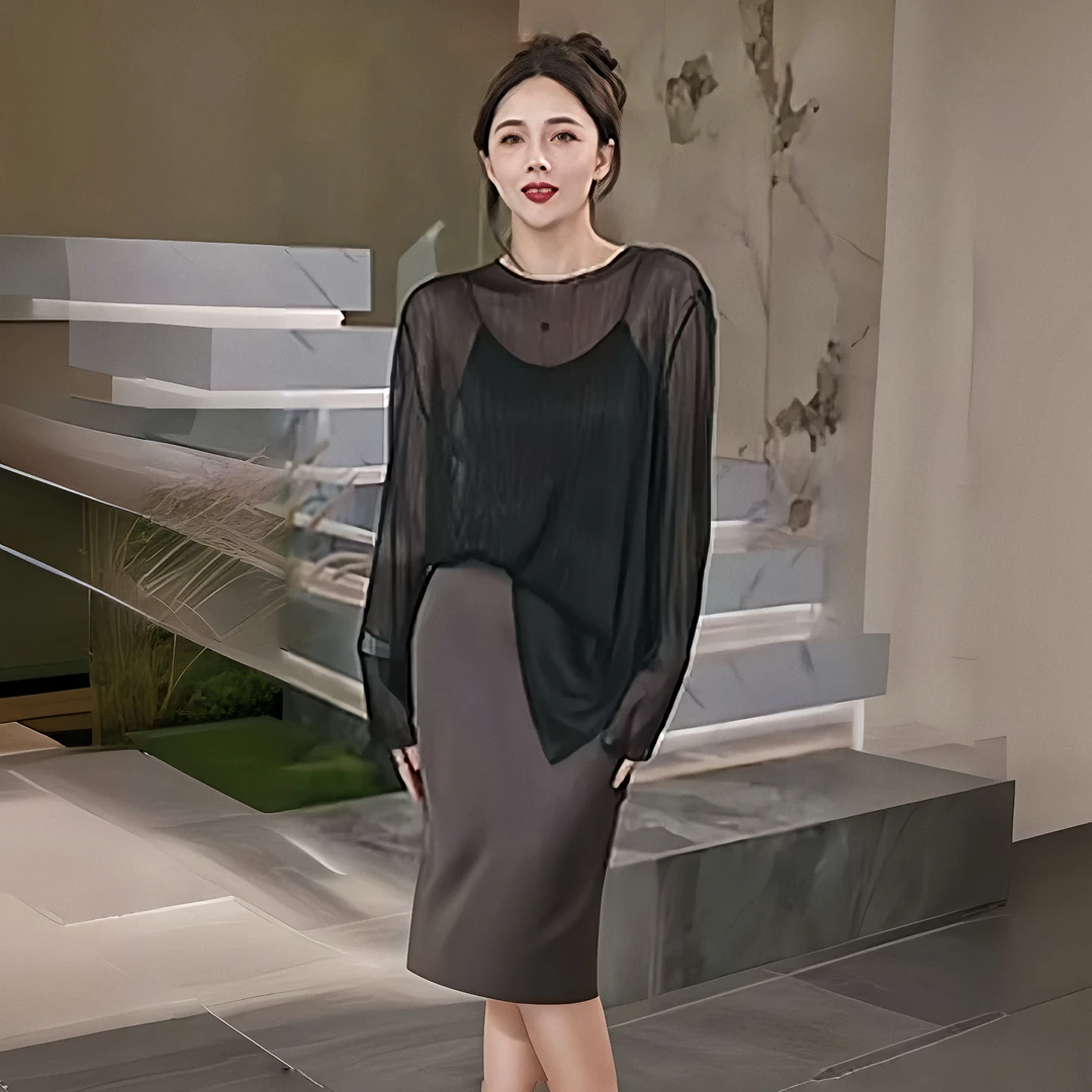 1037金丝暗纹 昼伏夜出美学 黑 高级的显瘦滤镜 夏长袖防晒 罩衫