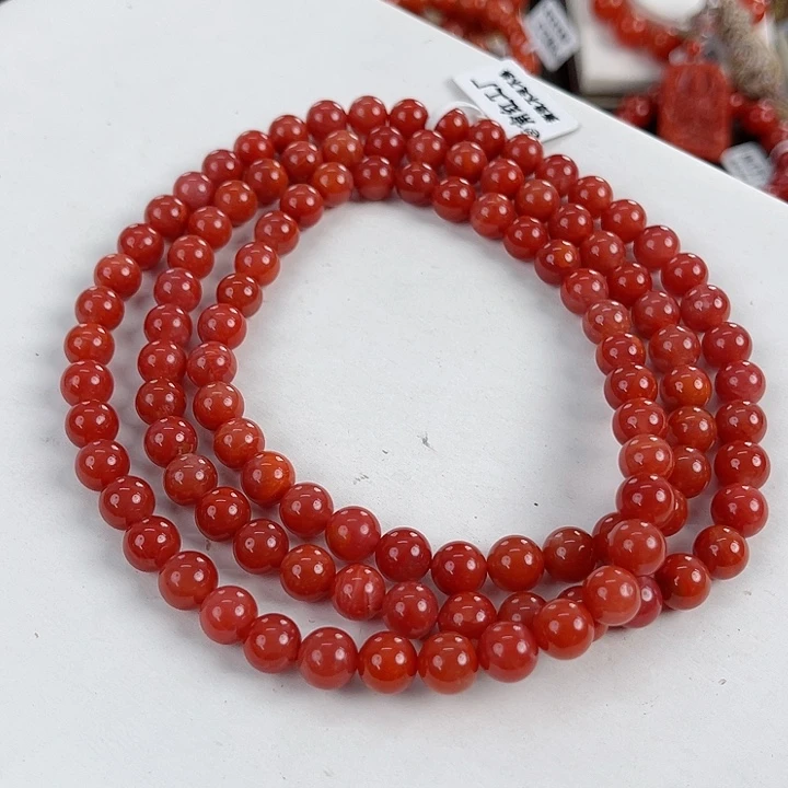 南红玛瑙未镶嵌瓦西锦红圆珠多圈8mm