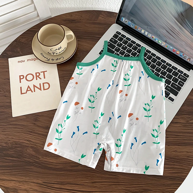 婴幼儿吊带连身衣宝宝夏季薄款哈衣爬服多花型无骨