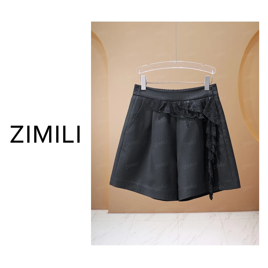 【亮哥女装】2025欧版星耀黑松紧拼贴蕾丝高克重休闲短裤9782-H3