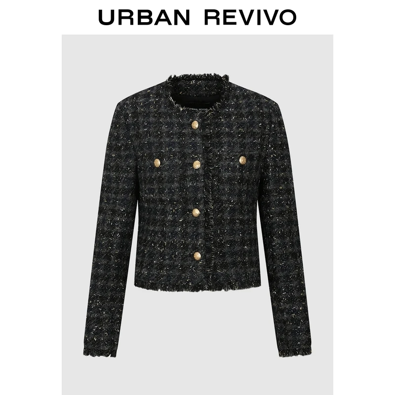 UR2025冬季新款女装魅力格纹小香短款呢料外套UWG150179