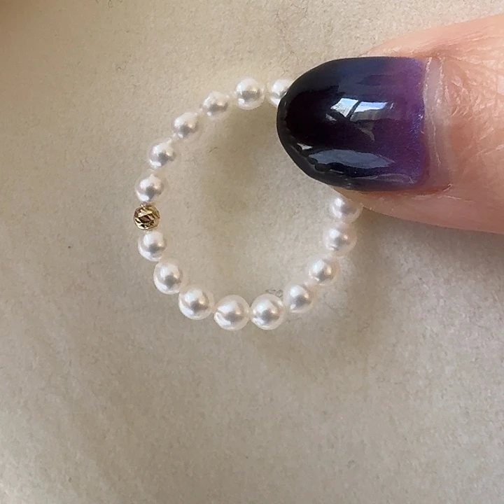 戒指18K金镶嵌淡水珍珠弹力绳戒指