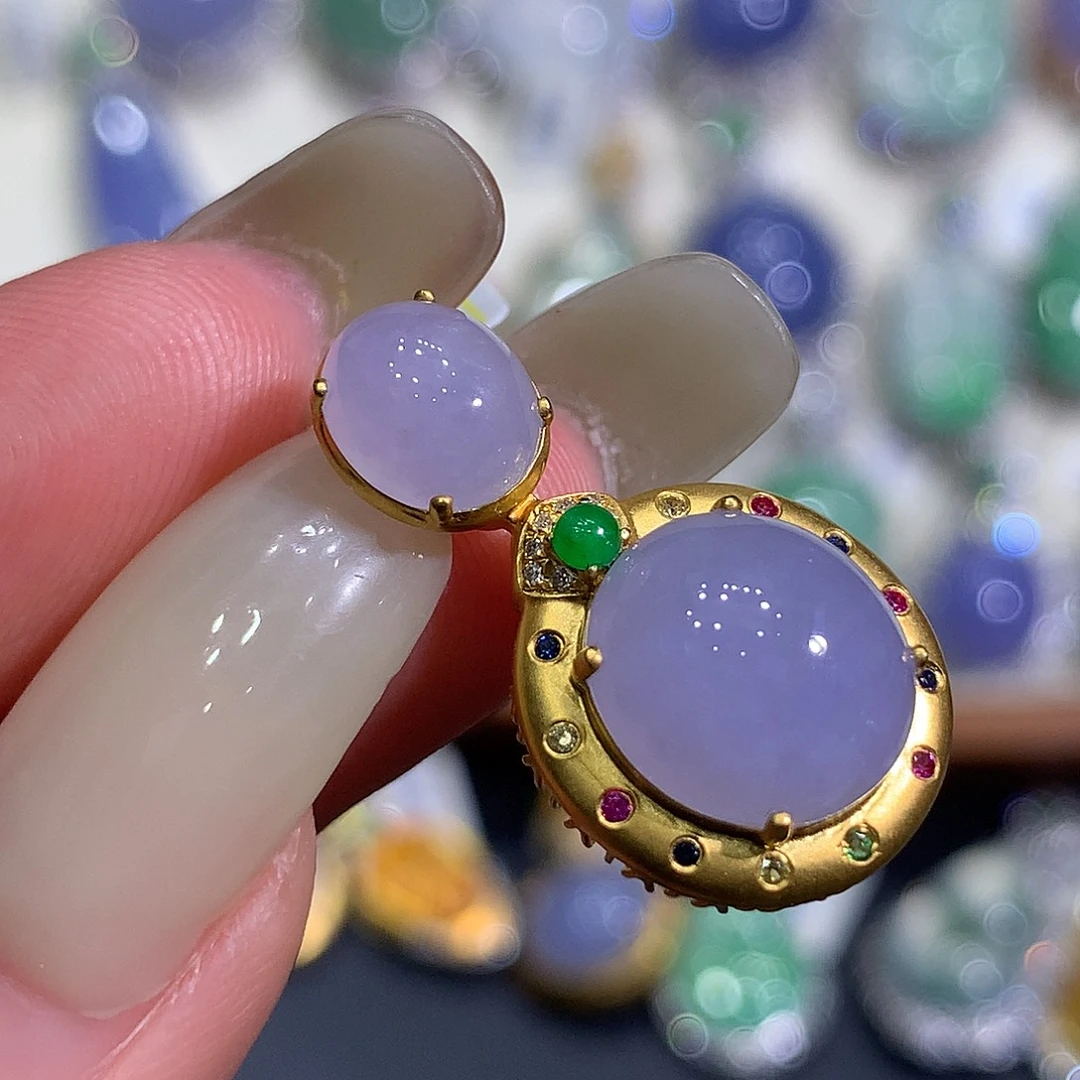 翡翠18K金镶嵌吊坠(不含链)