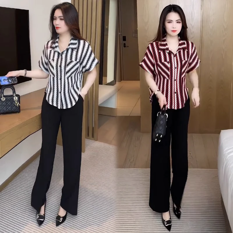 条纹衬衫女2025夏季新款时髦洋气宽松显瘦小个子短款百搭气质衬衣