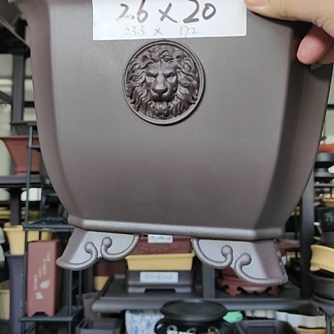 漫***季1只26*20狮头浮雕切角四方盆紫檀色