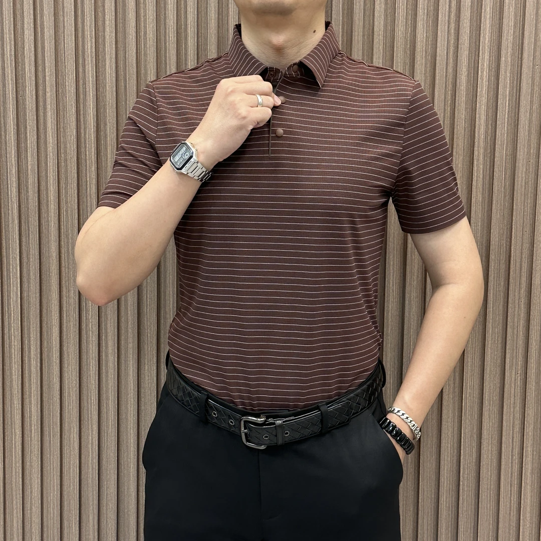 【冰丝凉感】夏季轻奢商务高品质POLO衫休闲百搭条纹修身短袖0153