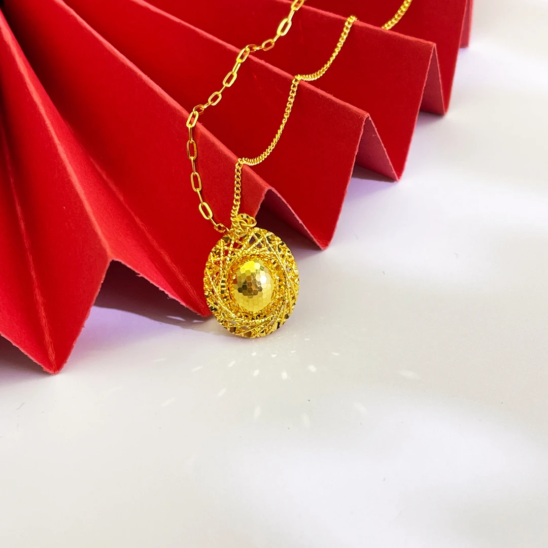 姐妹黄金 足金999花丝爆闪鸽子蛋吊坠卡15黄金AB链套链精美时尚