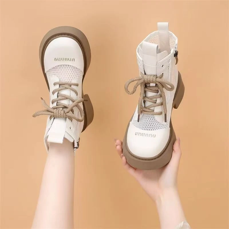 欧若风马丁靴女新款夏季薄款厚底透气爆款增高夏天显瘦新款小白鞋