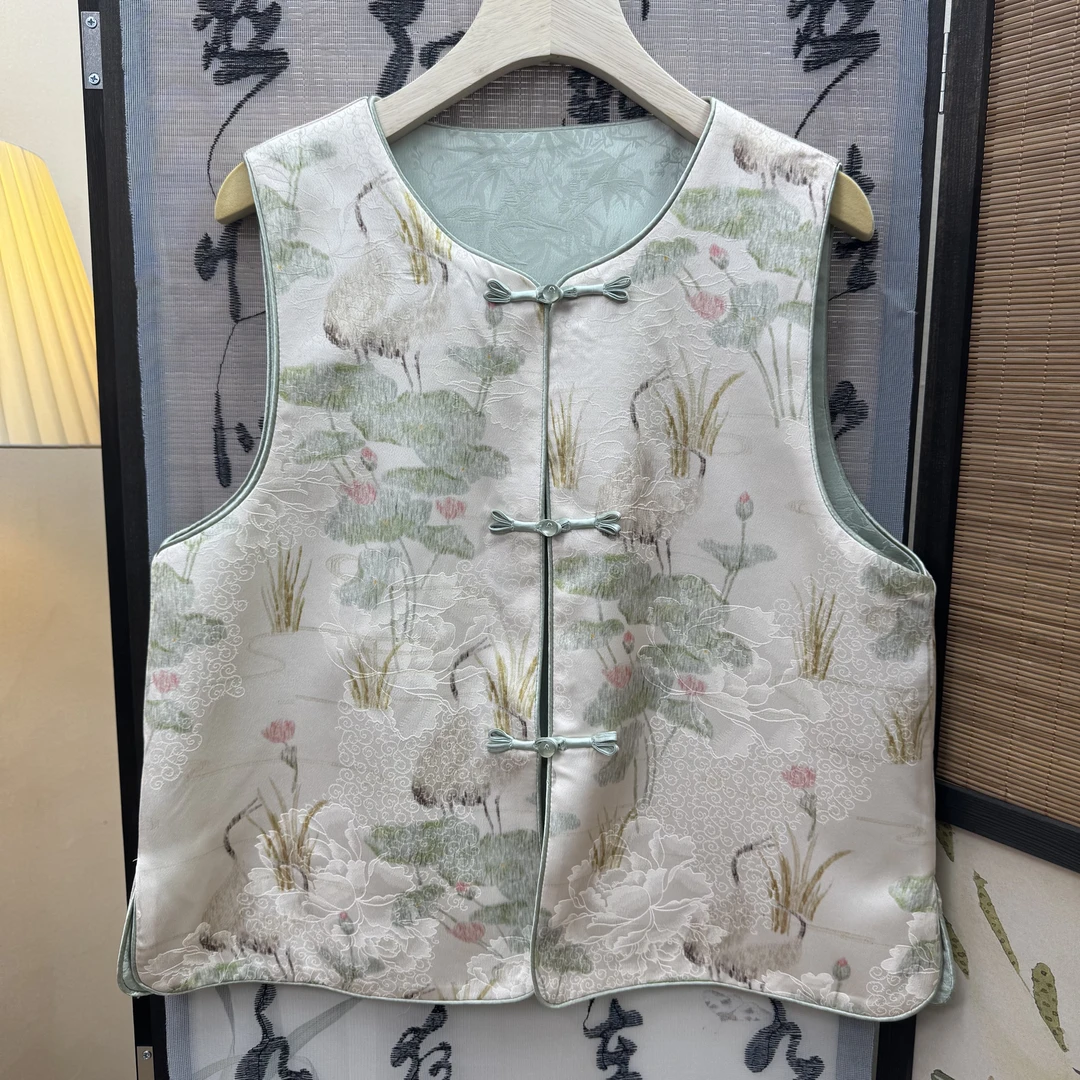 [春山]马甲时尚双面中式中国风无袖提花