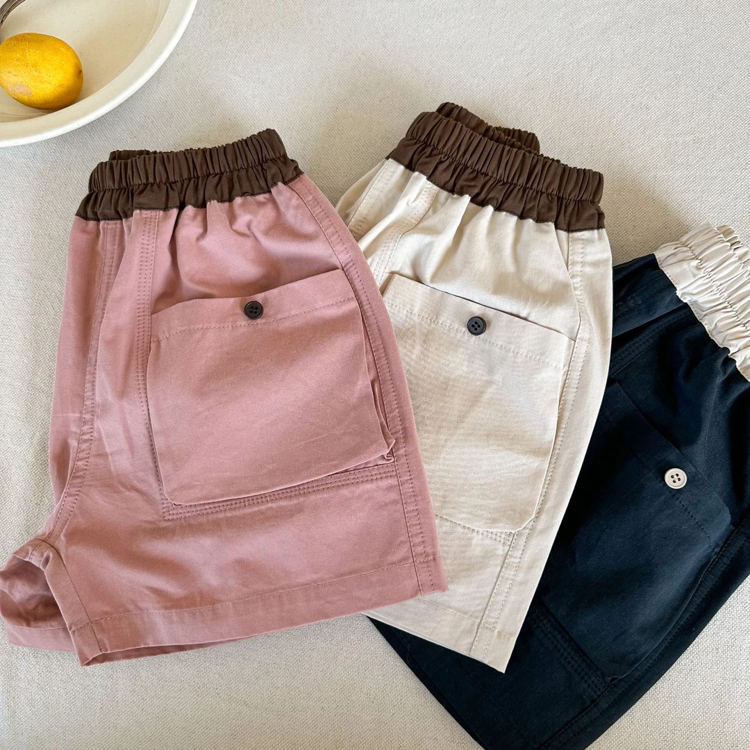 儿童短裤2025夏季新品男女童撞色棉布短裤宝宝简约五分裤潮