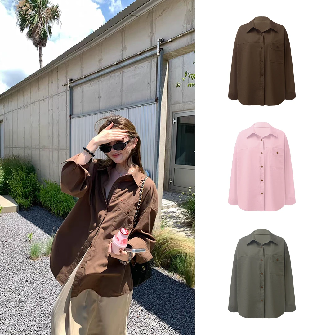 小廓形撞色设计打枣纽扣慵懒感衬衫C 9140#