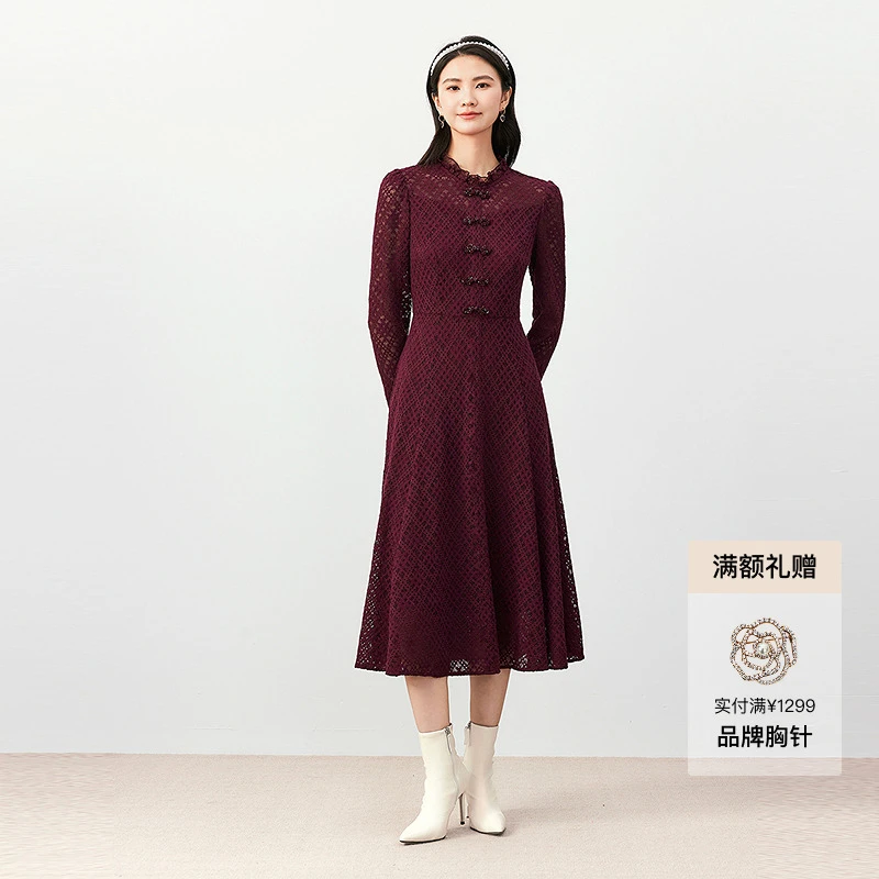 Koradior/珂莱蒂尔法式花边领蕾丝连衣裙喜婆婆长裙收腰KF11317D1