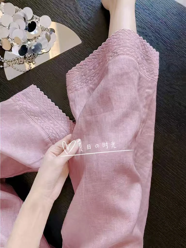 小雅姐姐 夏季新款花边刺绣直筒裤IY95