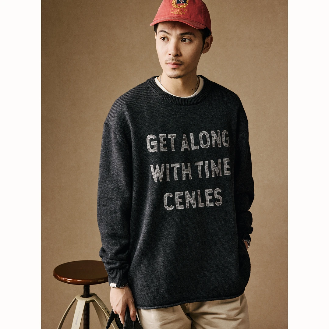 CENLES AW24 镂空标语卷边毛衣男宽松套头针织衫复古休闲感抗起球