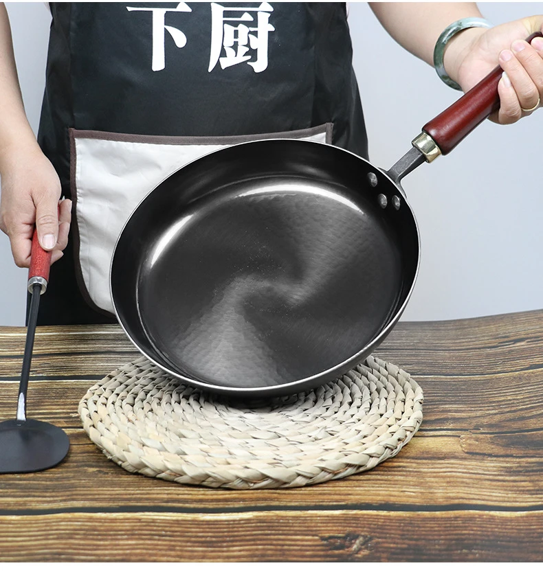 章丘铁锅平底锅煎锅手工锻打无涂层不粘锅加厚家用章丘炒锅牛排