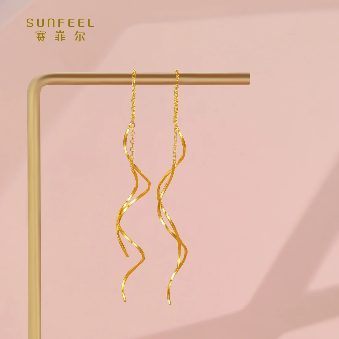 SUNFEEL/赛菲尔【优选店】足金5G时尚波浪耳线5GE00993