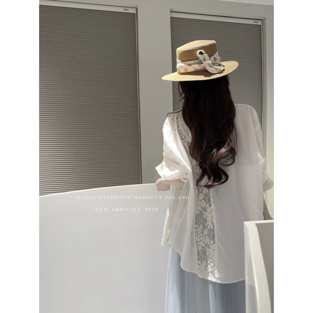 浩哥严选●云间诗X4CS0574A衬衫预显瘦蕾丝长袖薄款宽松小众设计感