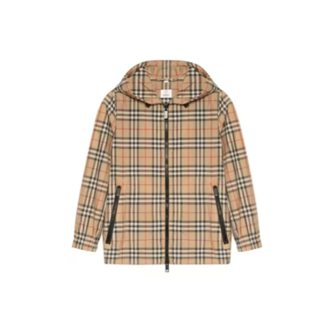 全新未使用 BURBERRY/博柏利 格纹连帽拉链夹克