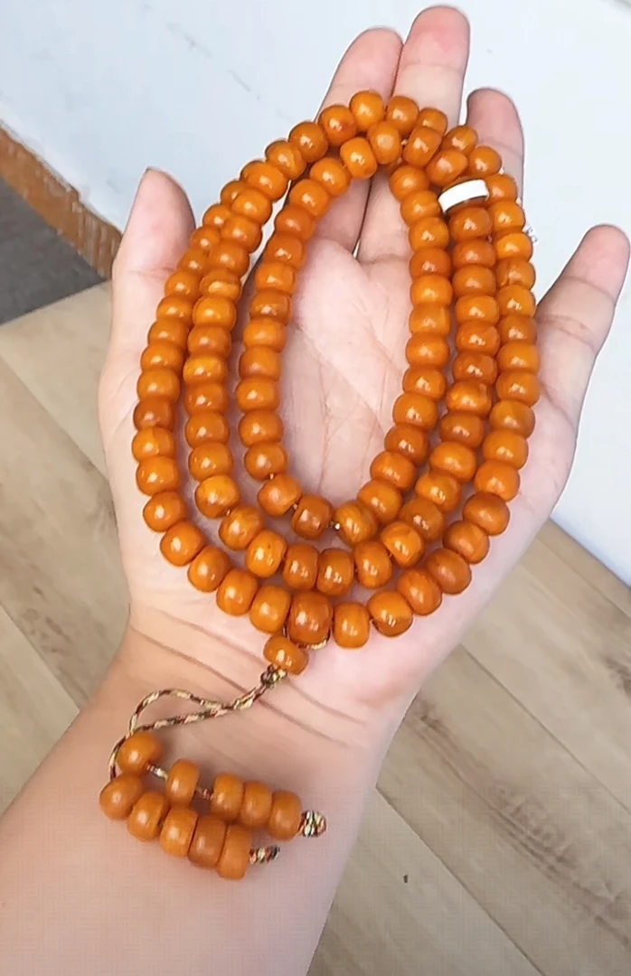 【齐福珠宝】XQ0443/8mm天然琥珀橘皮老型佛珠(多样性发其一）