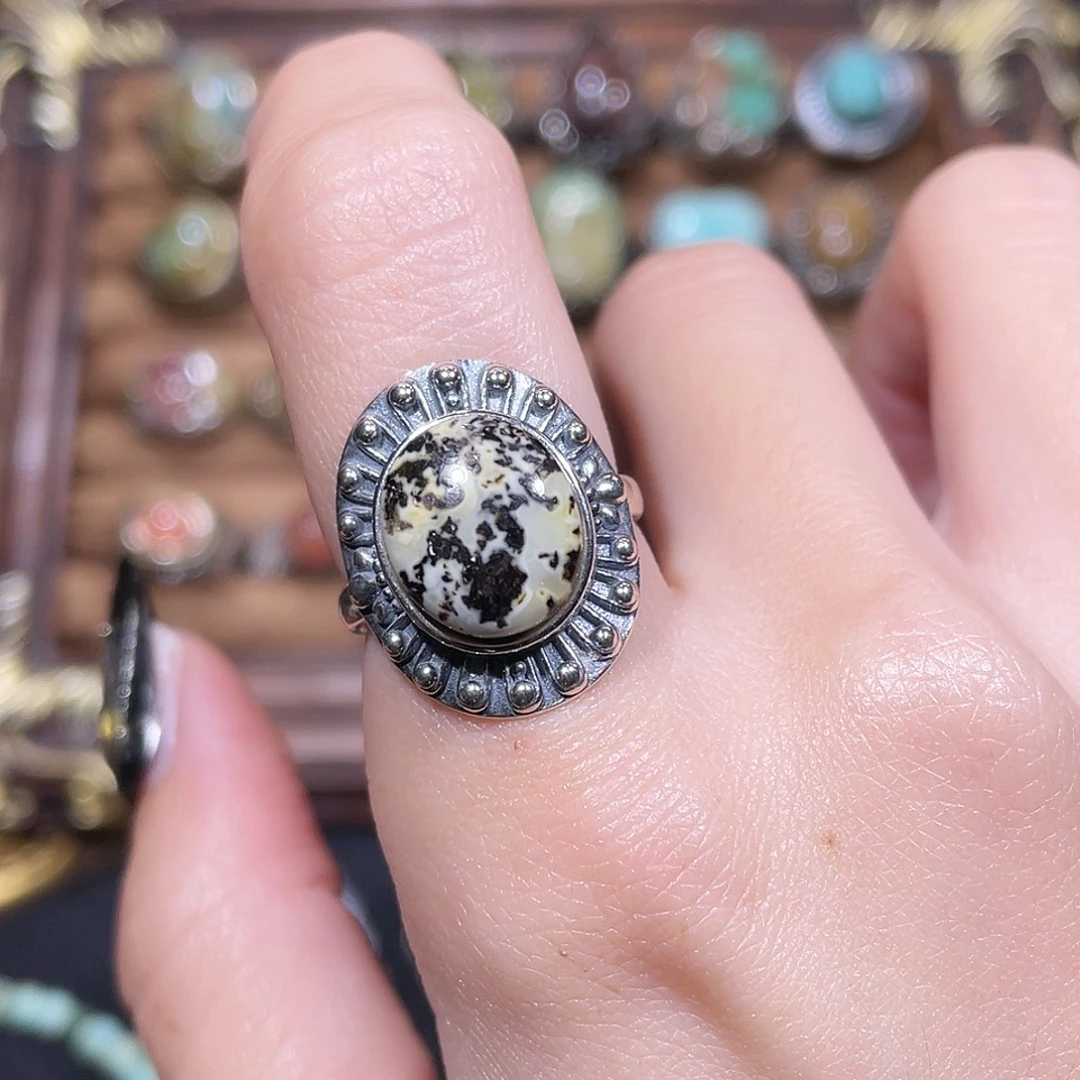 琥珀银S925镶嵌戒指