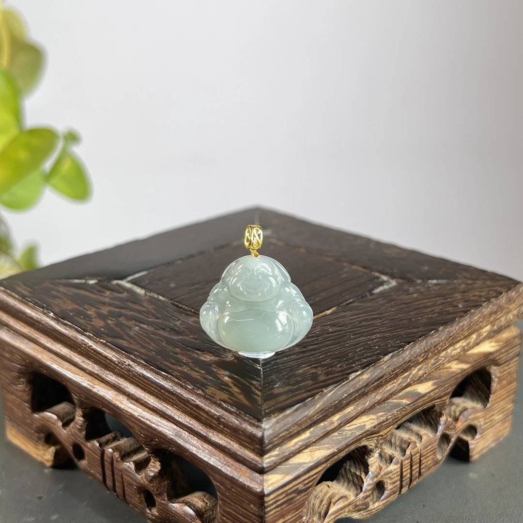 JXZC12-36 天然翡翠缅甸A货 18K扣头佛公