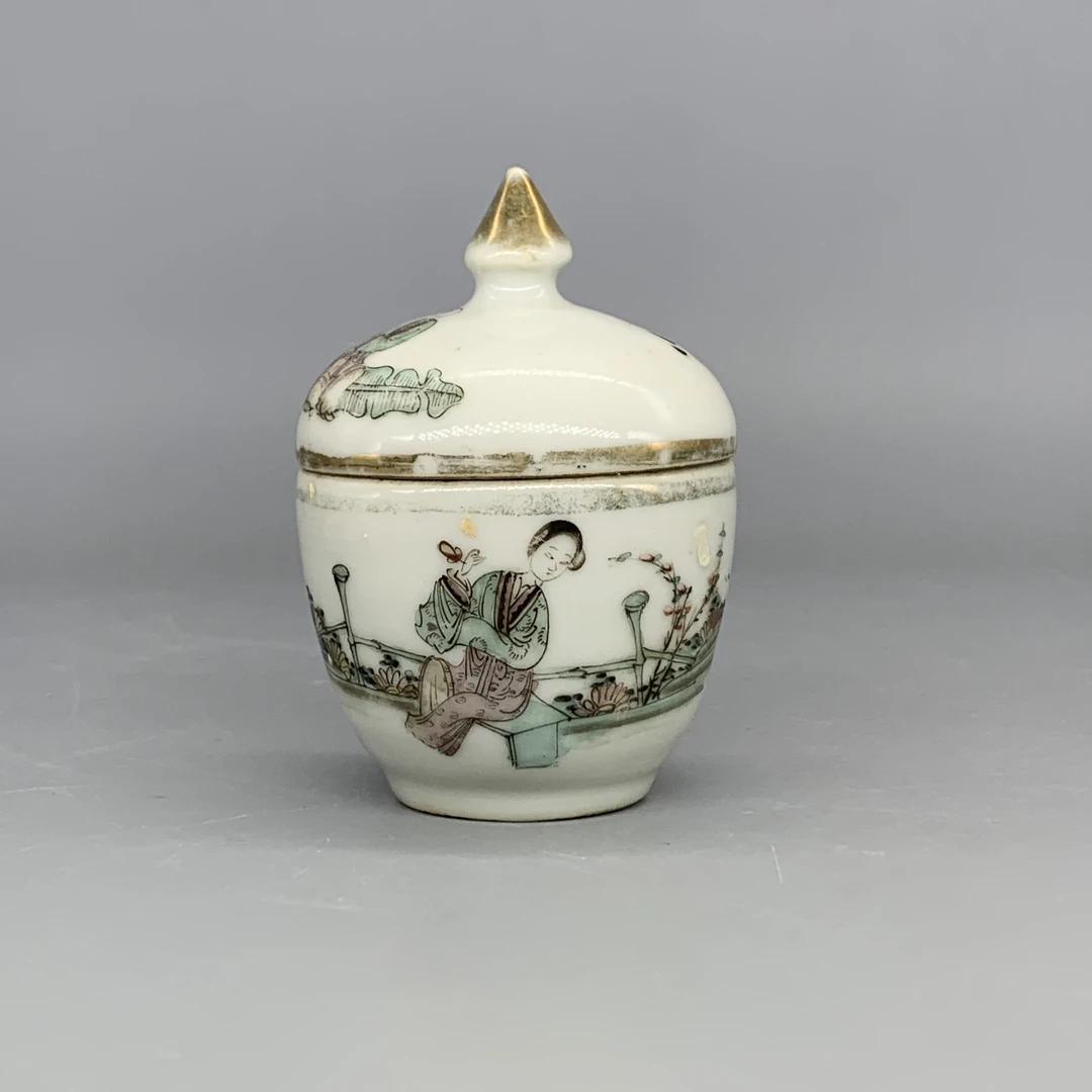 62510276*民国粉彩仕女纹小盖缸/瓷器六/江苏省文物总店/MM