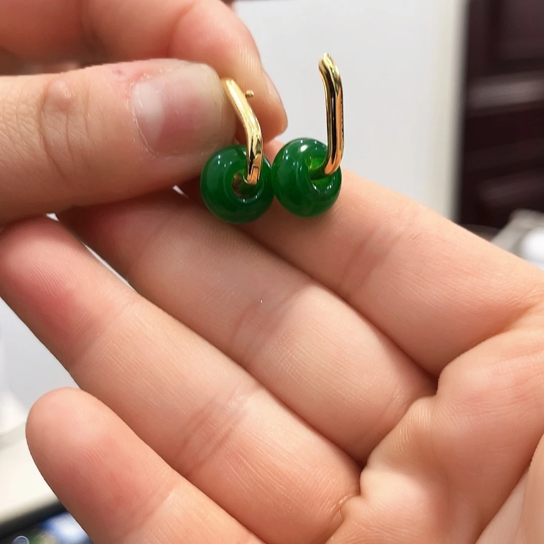 翡翠14K金镶嵌耳饰耳钉E001