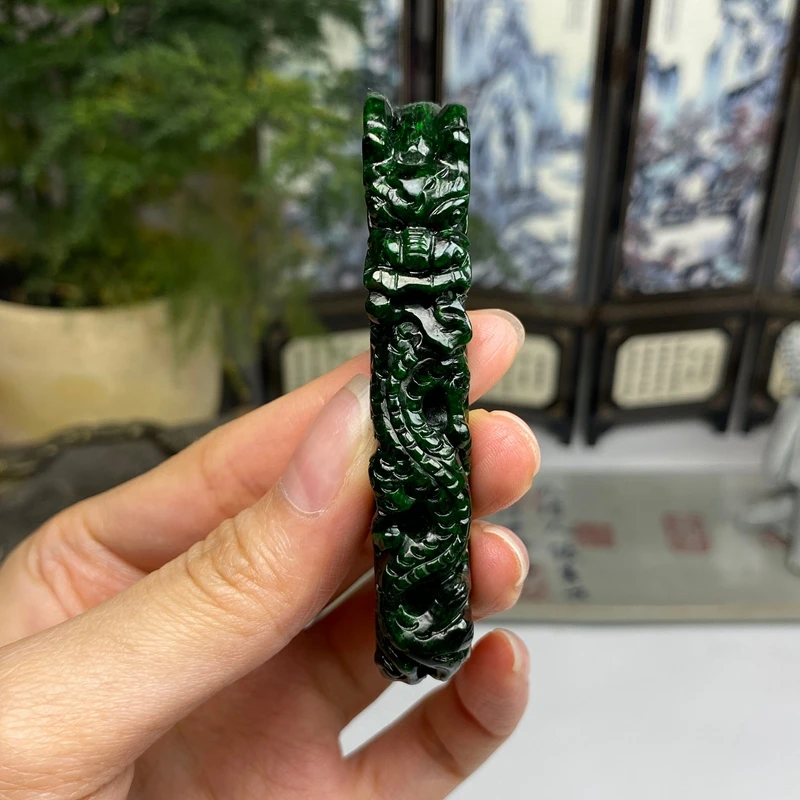 老料满绿望子成龙龙勾挂件 天然翡翠A货