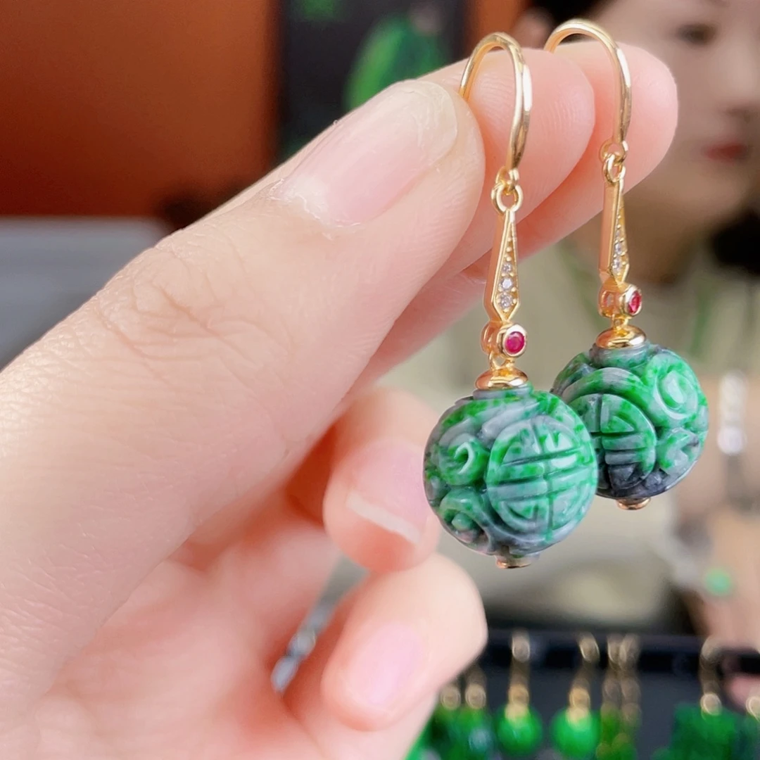 翡翠银S925镶嵌耳饰