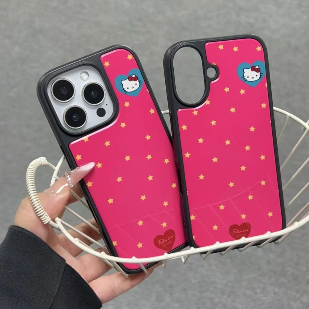 玫红波点kt适用苹果17pro小众创意手机壳iPhone14磁吸保护壳防摔