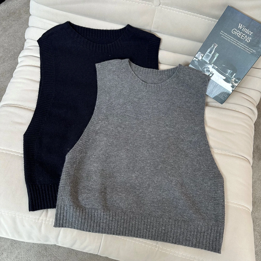 【米可家】简约百搭遮肉必备圆领毛衣马甲7219