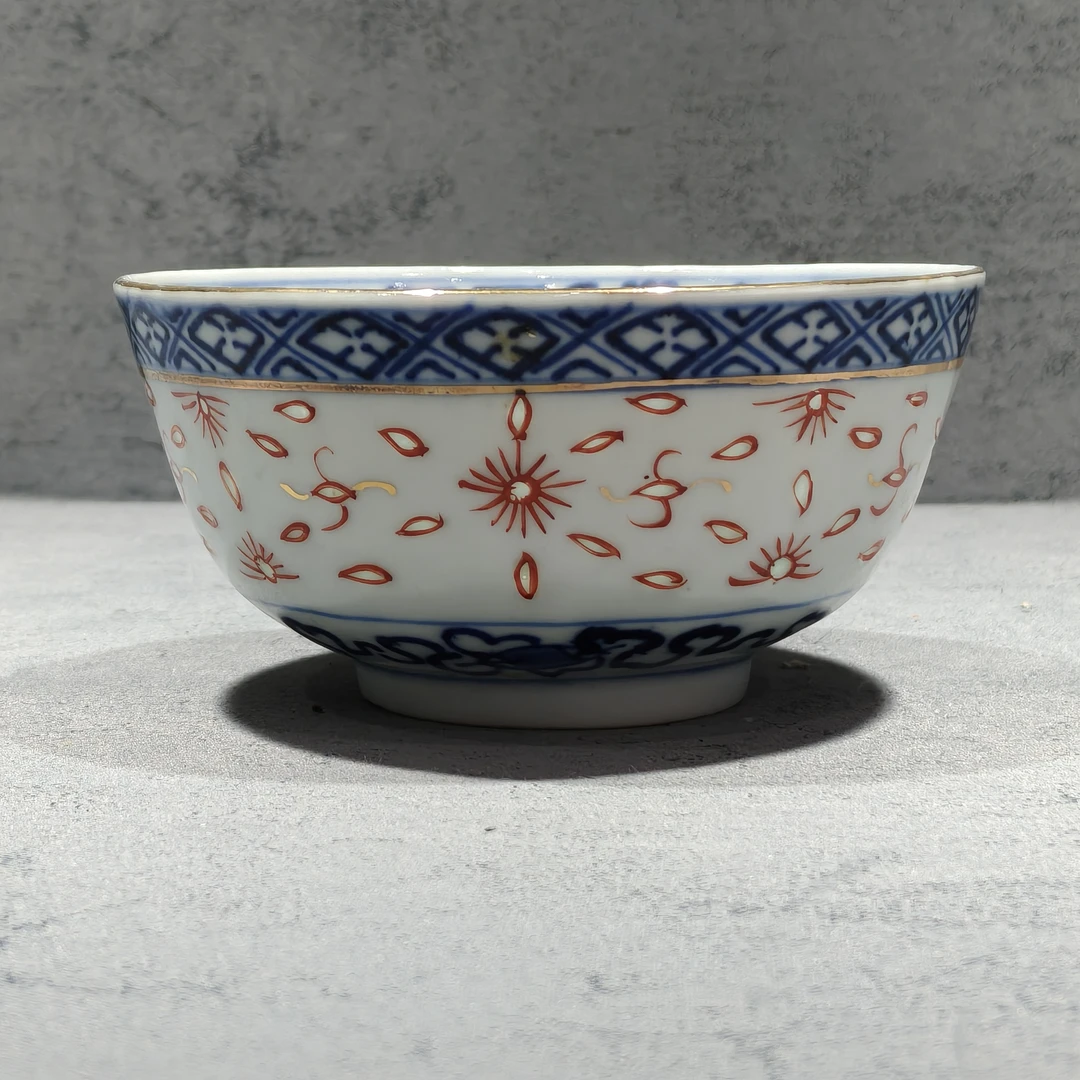 清光绪青花加彩玲珑碗