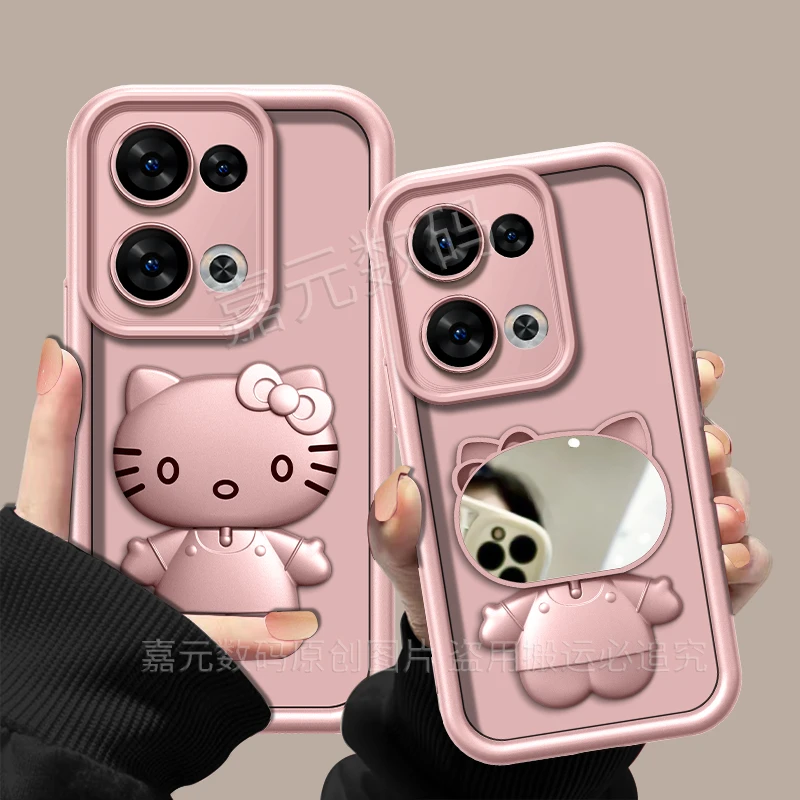 适用【opporeno13】金属漆香槟粉高级感猫咪支架手机壳防摔创意女款