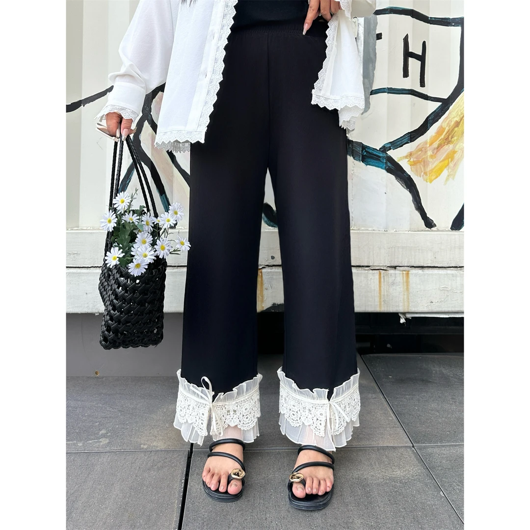 断码捡漏~半花诗集 / 少女减龄蕾丝拼接款直筒休闲裤4274花契大码