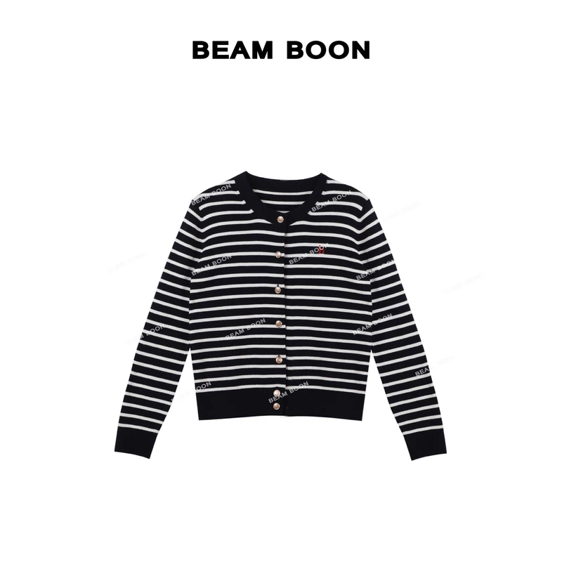 Beam Boon|【哈尼酱开衫】杨子upw纱线100%羊毛条纹针织短开衫