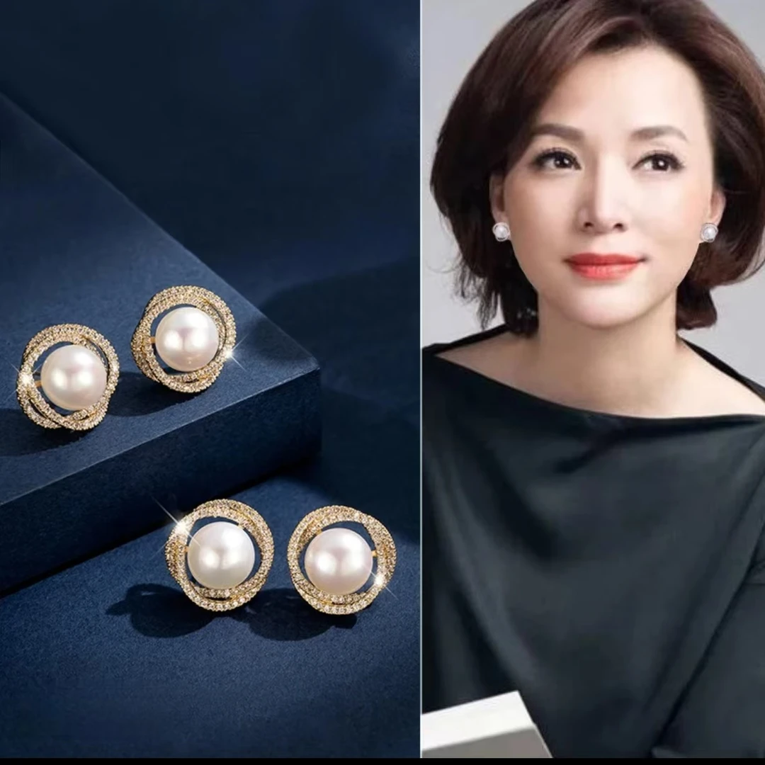 925银合成锆石耳饰 S026铜合金玫瑰花贝珠耳环女气质新款时尚