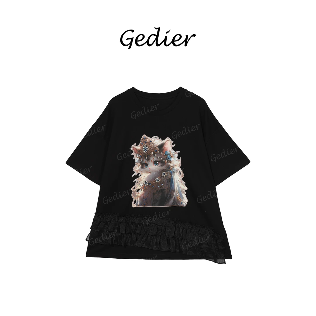 【歌蒂尔】“猫咪猫咪” 2025夏新品时尚百搭猫咪图案T恤女 TG520285Y